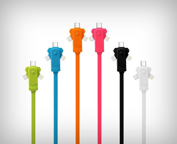 Swivelcord 3-in-1 Charging Bables: Lighting, Micro USB and USB-C in One Cable