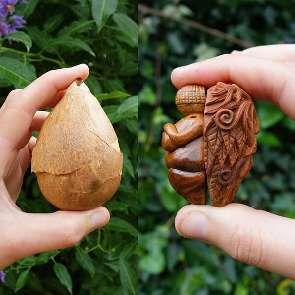 Miniature Sculptures Carved Out of Avocado Pit