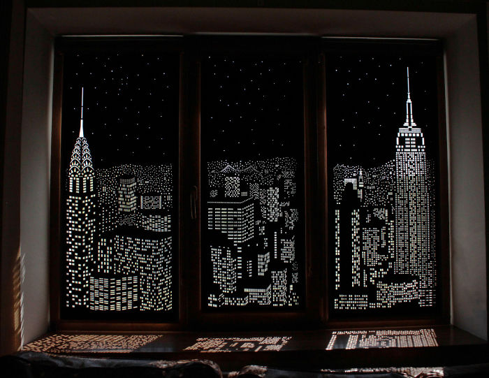 Modern Blinds Smartly Turn Windows Into Illusion Of Glittering Cityscapes At Night