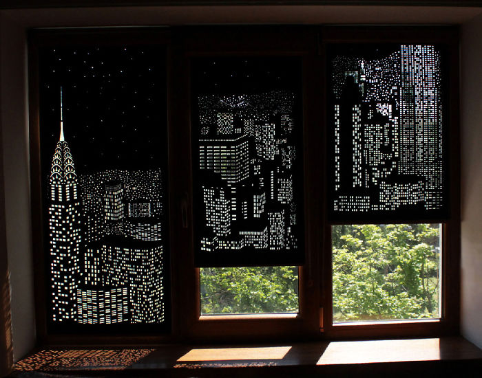 Modern Blinds Smartly Turn Windows Into Illusion Of Glittering Cityscapes At Night