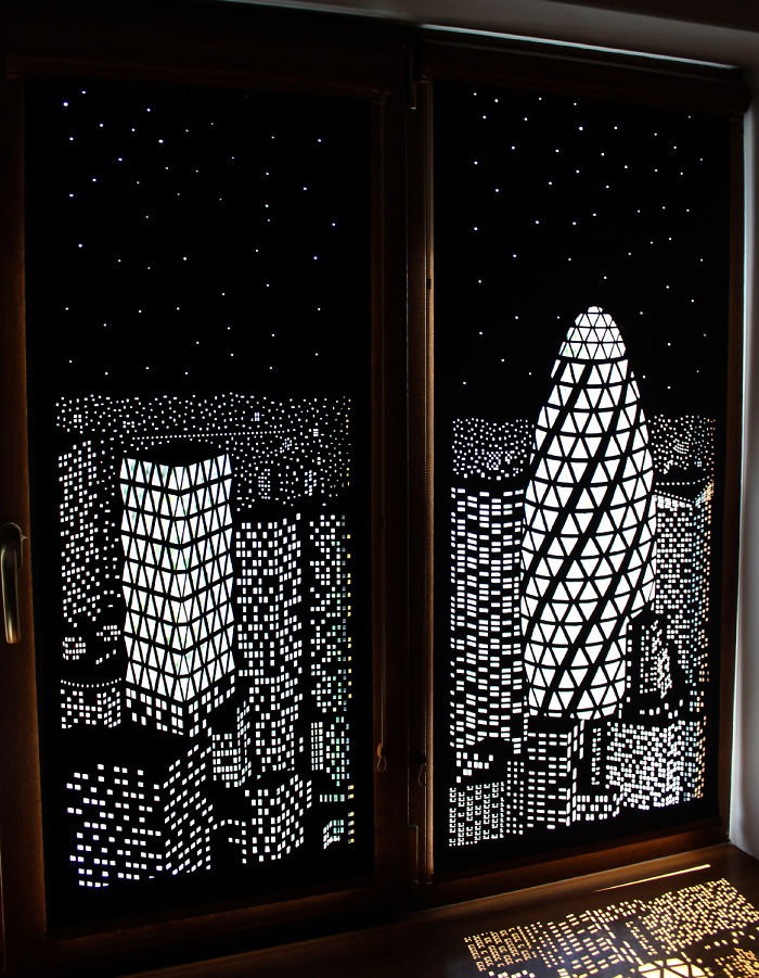 Modern Blinds Smartly Turn Windows Into Illusion Of Glittering Cityscapes At Night