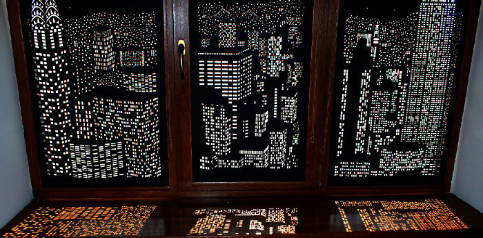 Modern Blinds Smartly Turn Windows Into Illusion Of Glittering Cityscapes At Night