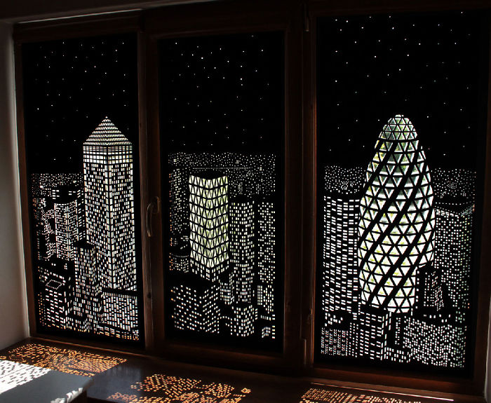Modern Blinds Smartly Turn Windows Into Illusion Of Glittering Cityscapes At Night