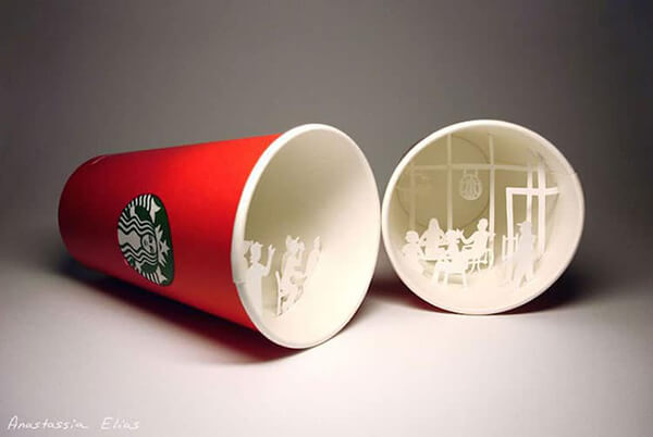 Paper Cut Sculptures Inside Coffee Cups by Anastassia Elias