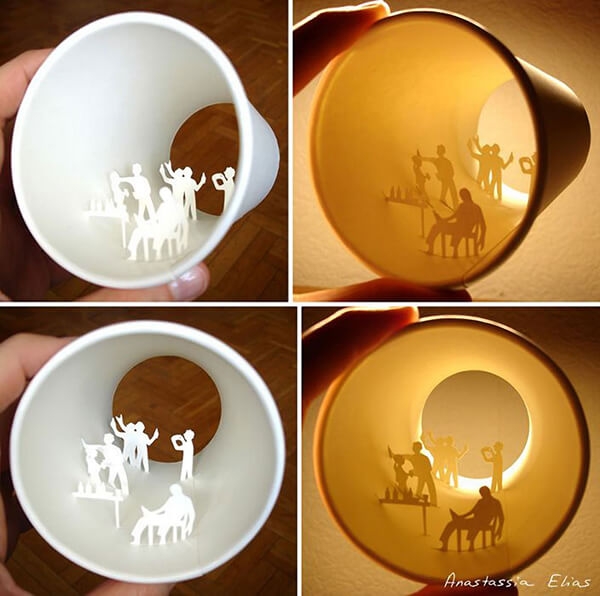 Paper Cut Sculptures Inside Coffee Cups by Anastassia Elias
