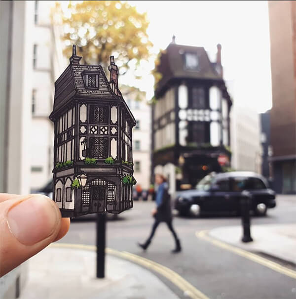 Cut-out Drawings of London's Oldest Building by Maxwell Tilse