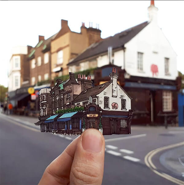 Cut-out Drawings of London's Oldest Building by Maxwell Tilse