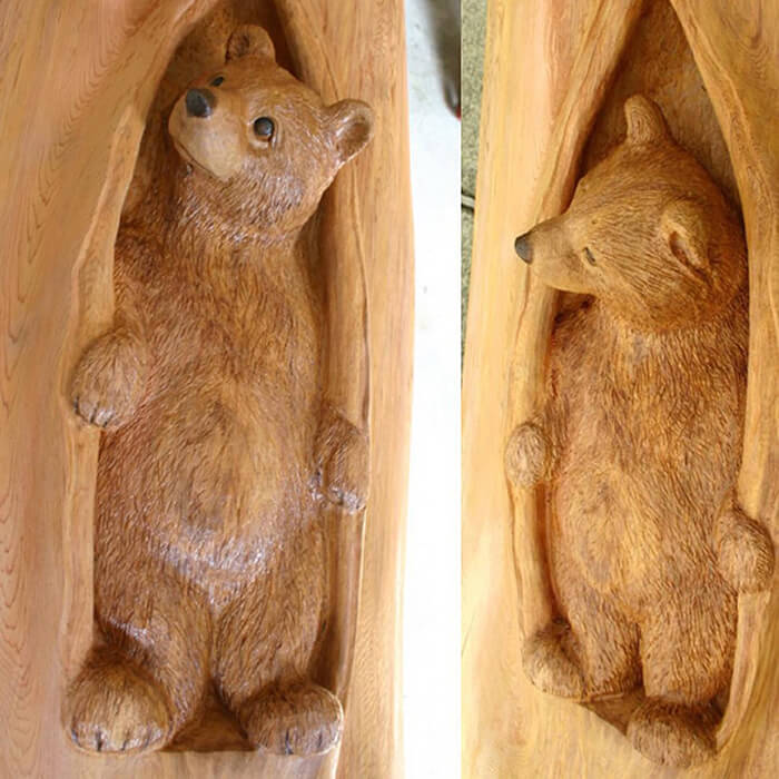 Adorable Forest Animals Sculptures Crawling Out of Fallen Logs