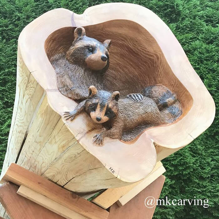 Adorable Forest Animals Sculptures Crawling Out of Fallen Logs