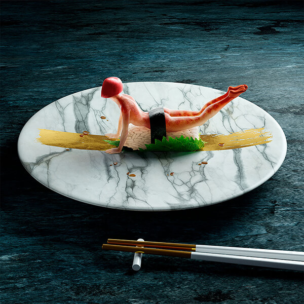 Digital Art of Human Sushi Yoga by Cristian Girotto and Olivier Masson