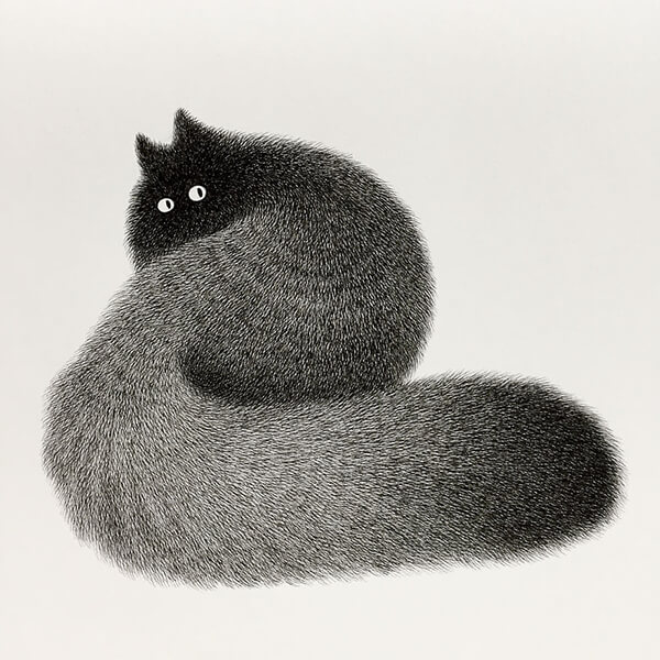 Ink Drawing Fluffy Cats by Kamwei Fong