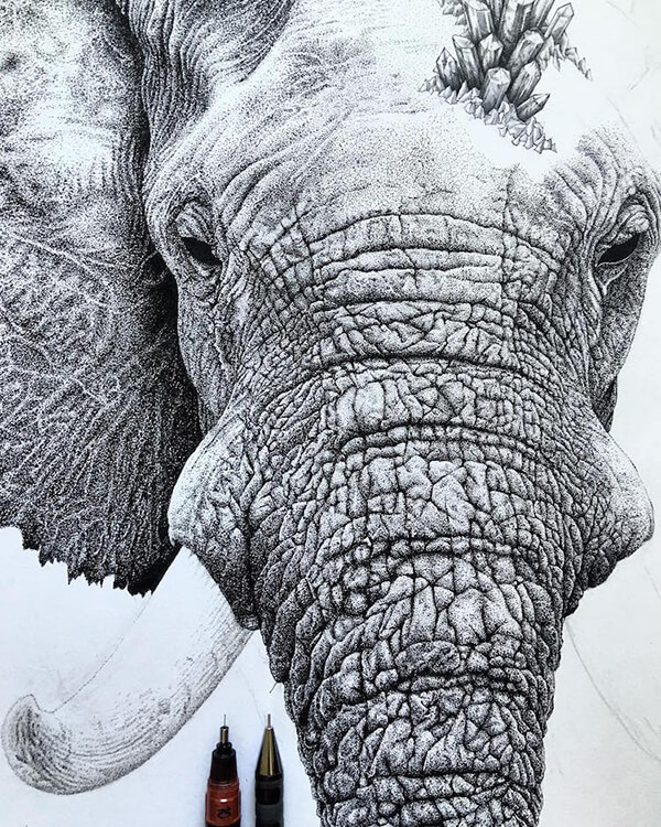 Stunning stippling art composed of millions of tiny hand-drawn dots