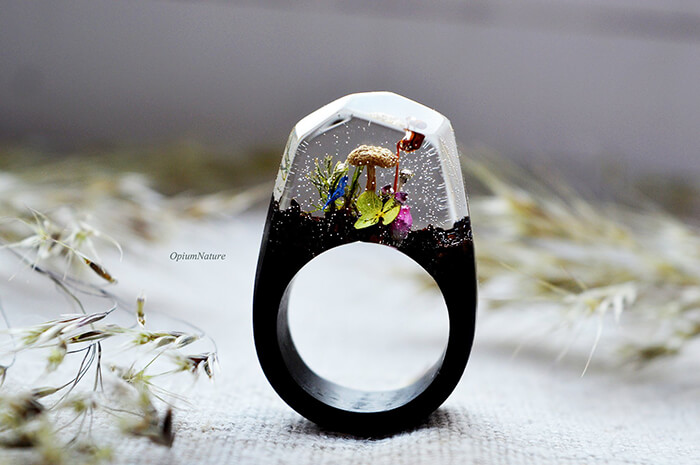 Real flower Resin Ring, Nature band ring, Blue flowers – Smile with Flower