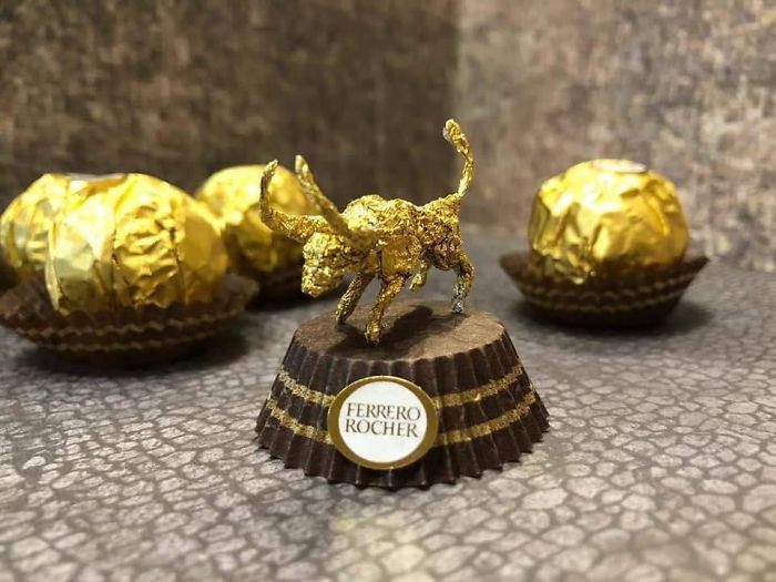 Creative Miniature Animal Sculptures Made Out Of Ferrero Rocher Packaging