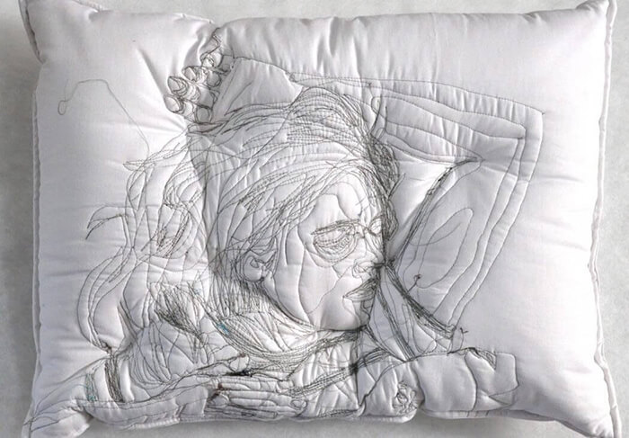 Embroideries Portraits of Sleeping People on Pillows by Maryam Ashkanian