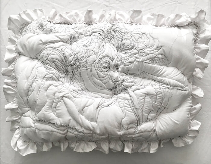 Embroideries Portraits of Sleeping People on Pillows by Maryam Ashkanian