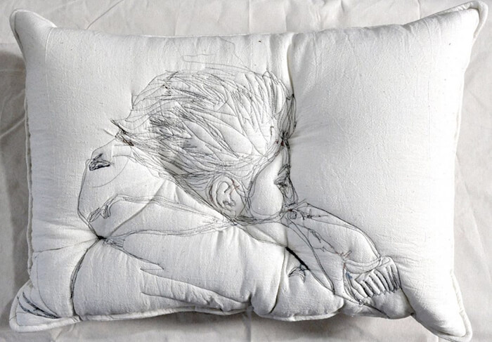 Embroideries Portraits of Sleeping People on Pillows by Maryam Ashkanian