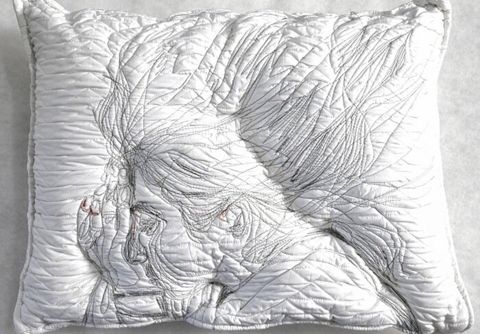 Embroideries Portraits of Sleeping People on Pillows by Maryam Ashkanian