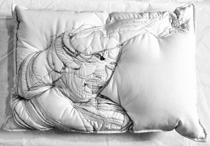 Embroideries Portraits of Sleeping People on Pillows by Maryam Ashkanian