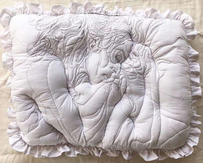 Embroideries Portraits of Sleeping People on Pillows by Maryam Ashkanian