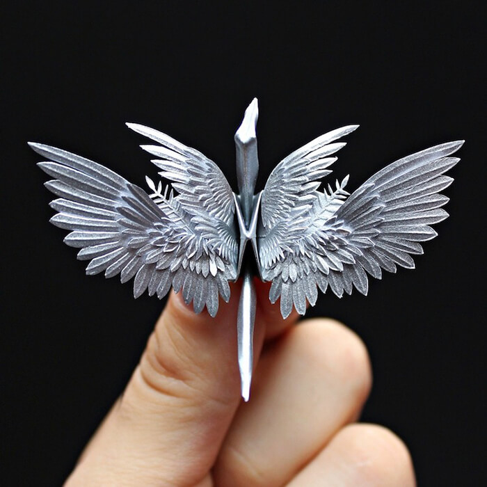 Paper Cranes with Stunning Feathery Details