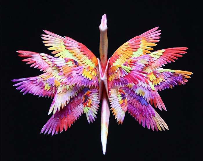 Paper Cranes with Stunning Feathery Details