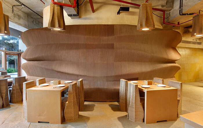 Cardboard Bombay, a Cafe which Uses Corrugated Cardboard to Form the Furnishings and Furnishes