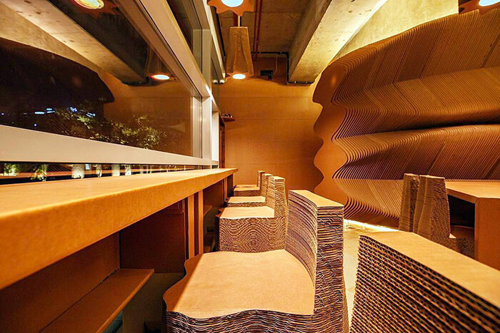 Cardboard Bombay, a Cafe which Uses Corrugated Cardboard to Form the Furnishings and Furnishes