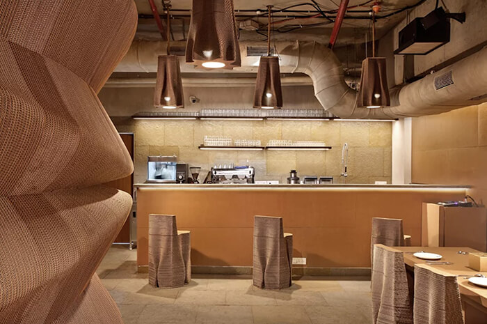 Cardboard Bombay, a Cafe which Uses Corrugated Cardboard to Form the Furnishings and Furnishes