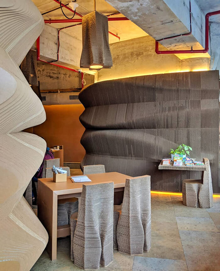 Cardboard Bombay, a Cafe which Uses Corrugated Cardboard to Form the Furnishings and Furnishes