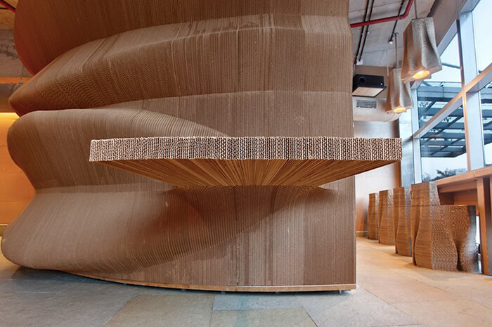 Cardboard Bombay, a Cafe which Uses Corrugated Cardboard to Form the Furnishings and Furnishes