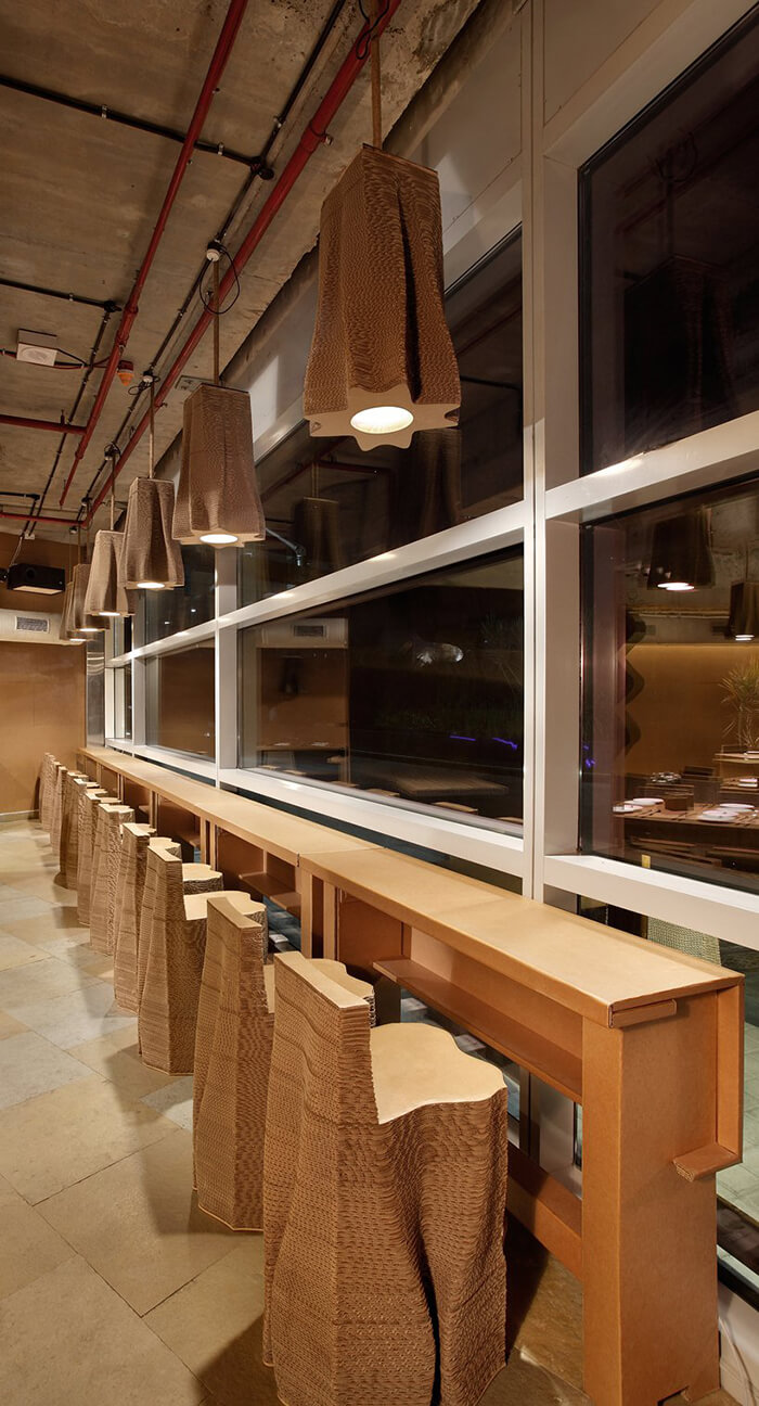 Cardboard Bombay, a Cafe which Uses Corrugated Cardboard to Form the Furnishings and Furnishes