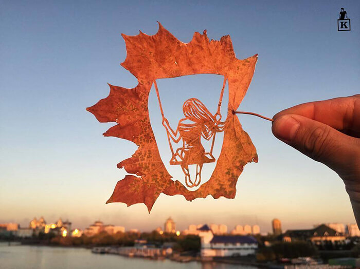 Drawing Created by Cutting Fallen Leaves