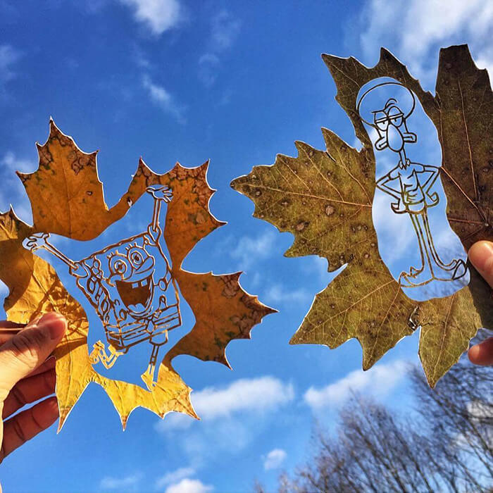 Drawing Created by Cutting Fallen Leaves