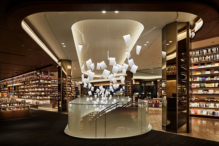 Incredible Chinese Bookstore with Chandeliers Look Like Sheets of Paper Floating in Mid-Air