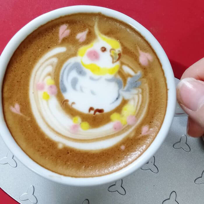 Bird Themed Latte by Japanese Artist Ku-san
