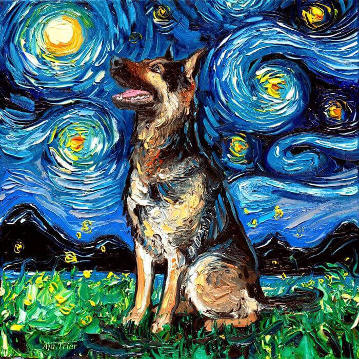 Unusual Starry Night Dog Painting Series