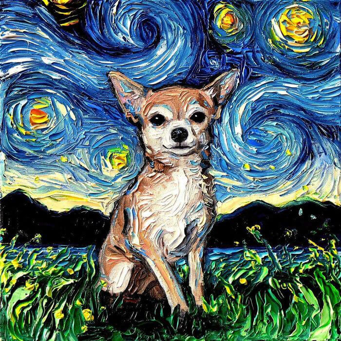 Unusual Starry Night Dog Painting Series