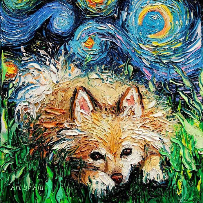 Unusual Starry Night Dog Painting Series