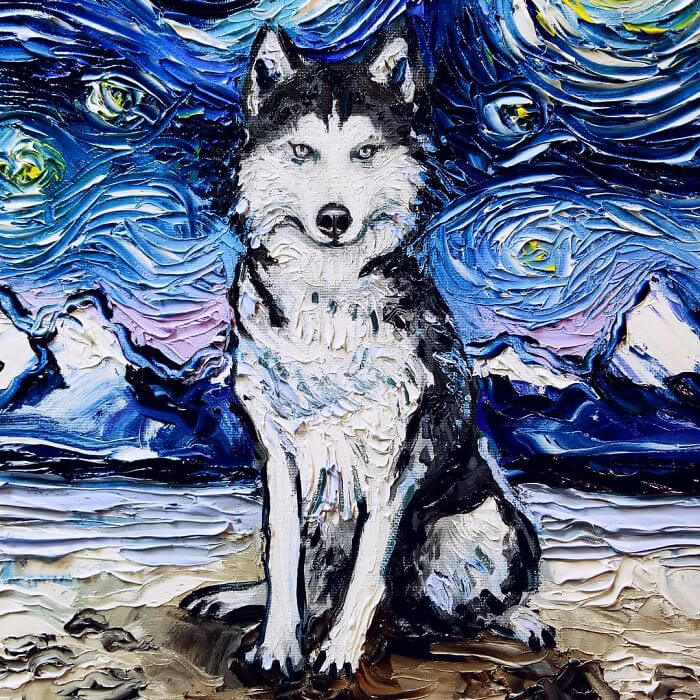 Unusual Starry Night Dog Painting Series