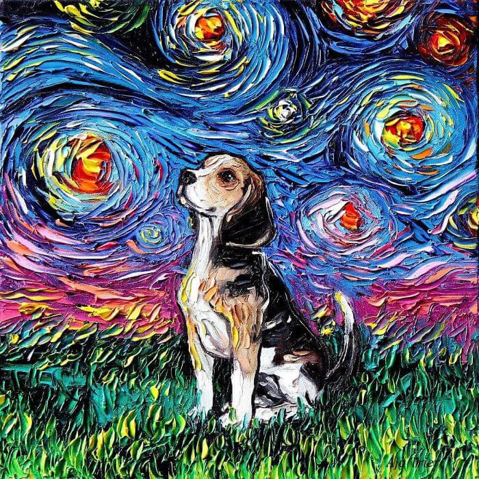 Unusual Starry Night Dog Painting Series