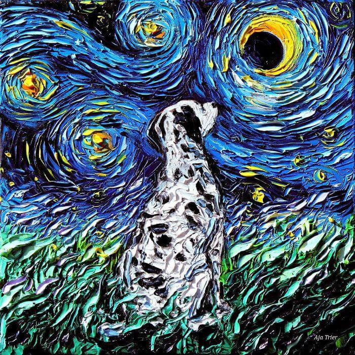 Unusual Starry Night Dog Painting Series