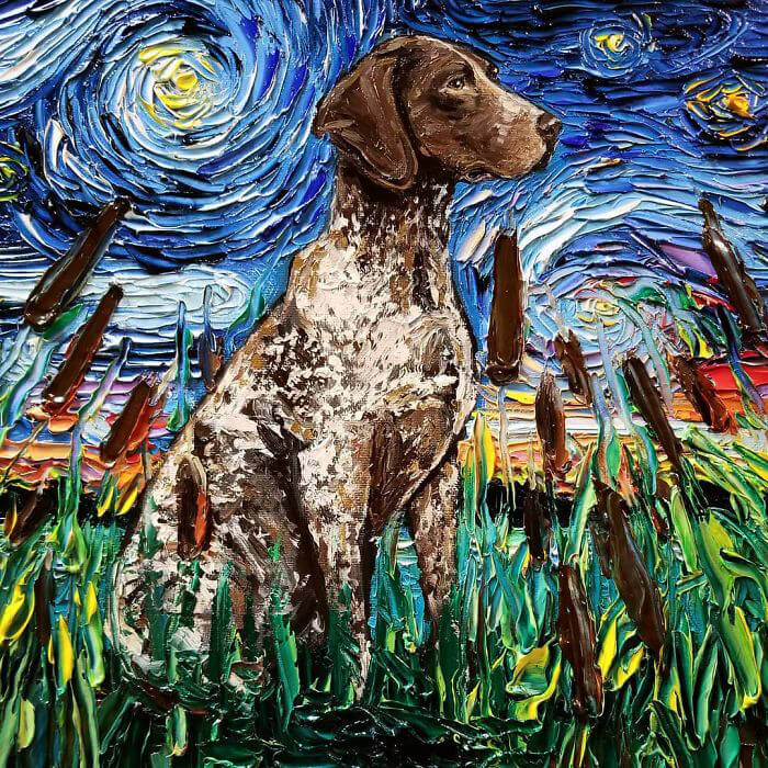 Unusual Starry Night Dog Painting Series