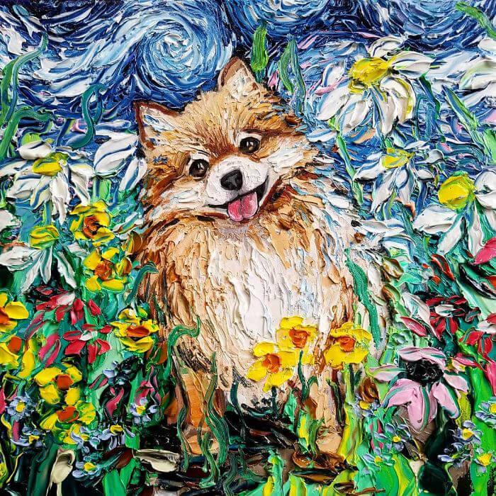Unusual Starry Night Dog Painting Series