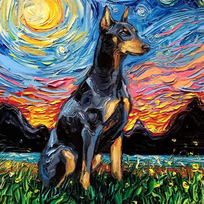 Unusual Starry Night Dog Painting Series