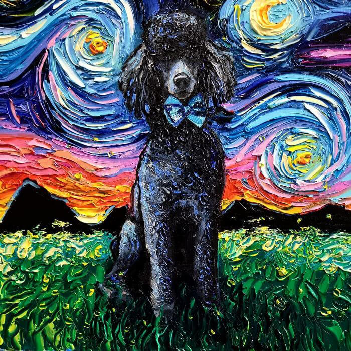 Unusual Starry Night Dog Painting Series