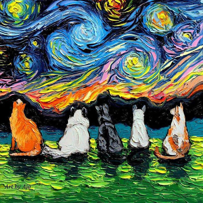 Unusual Starry Night Dog Painting Series