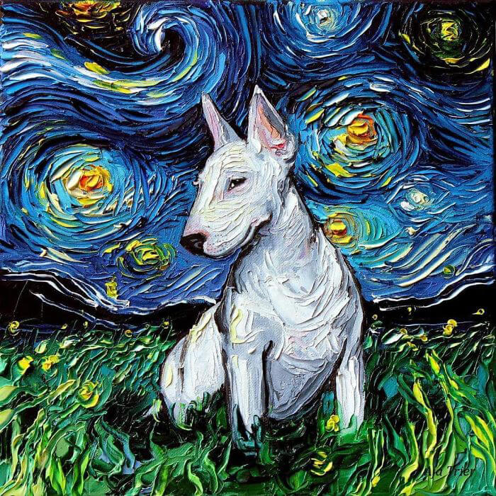 Unusual Starry Night Dog Painting Series