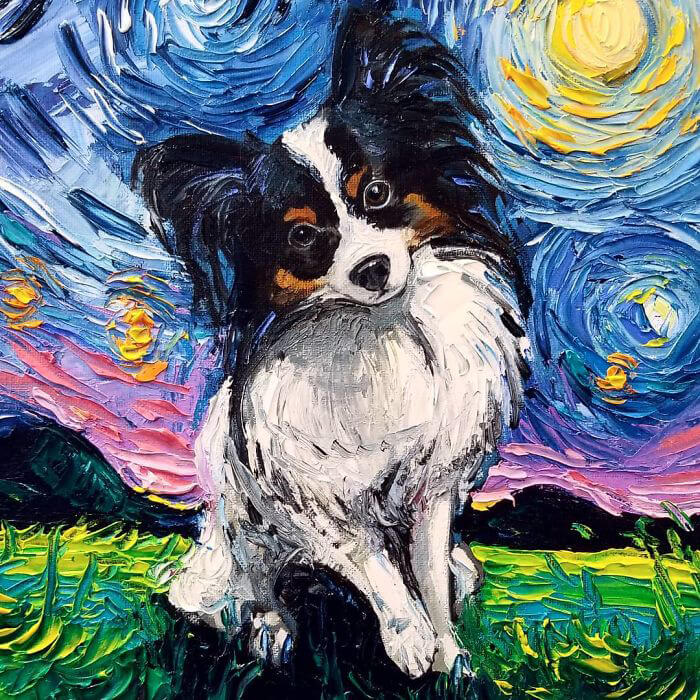 Unusual Starry Night Dog Painting Series