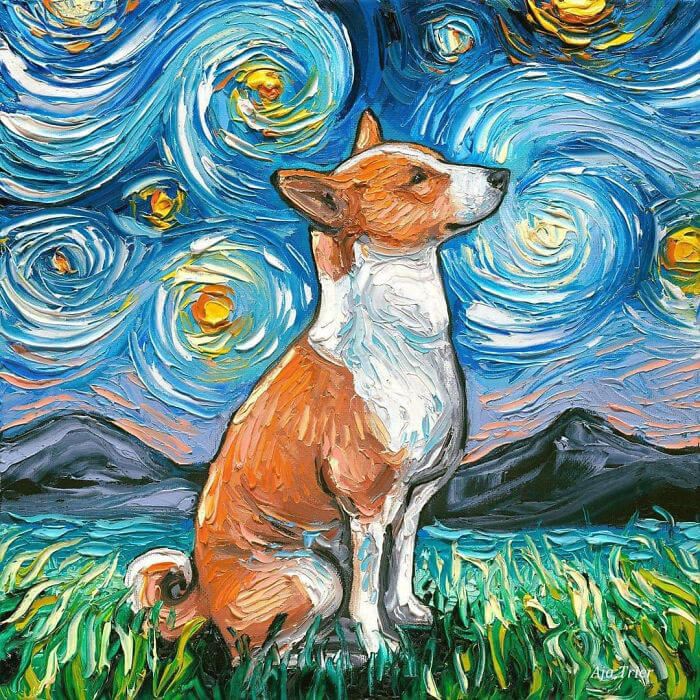 Unusual Starry Night Dog Painting Series